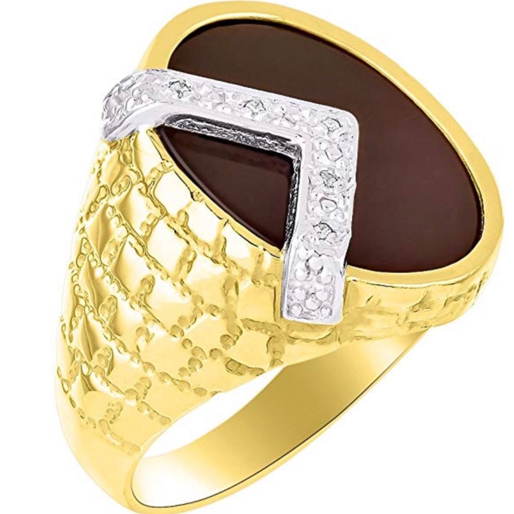 14k Yellow Gold Solid Black Natural Onyx Ring